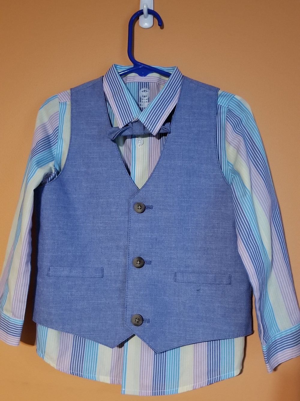 Wonder Nation 4T Multicolor Pastel Striped Dress Shirt And Blue Vest
